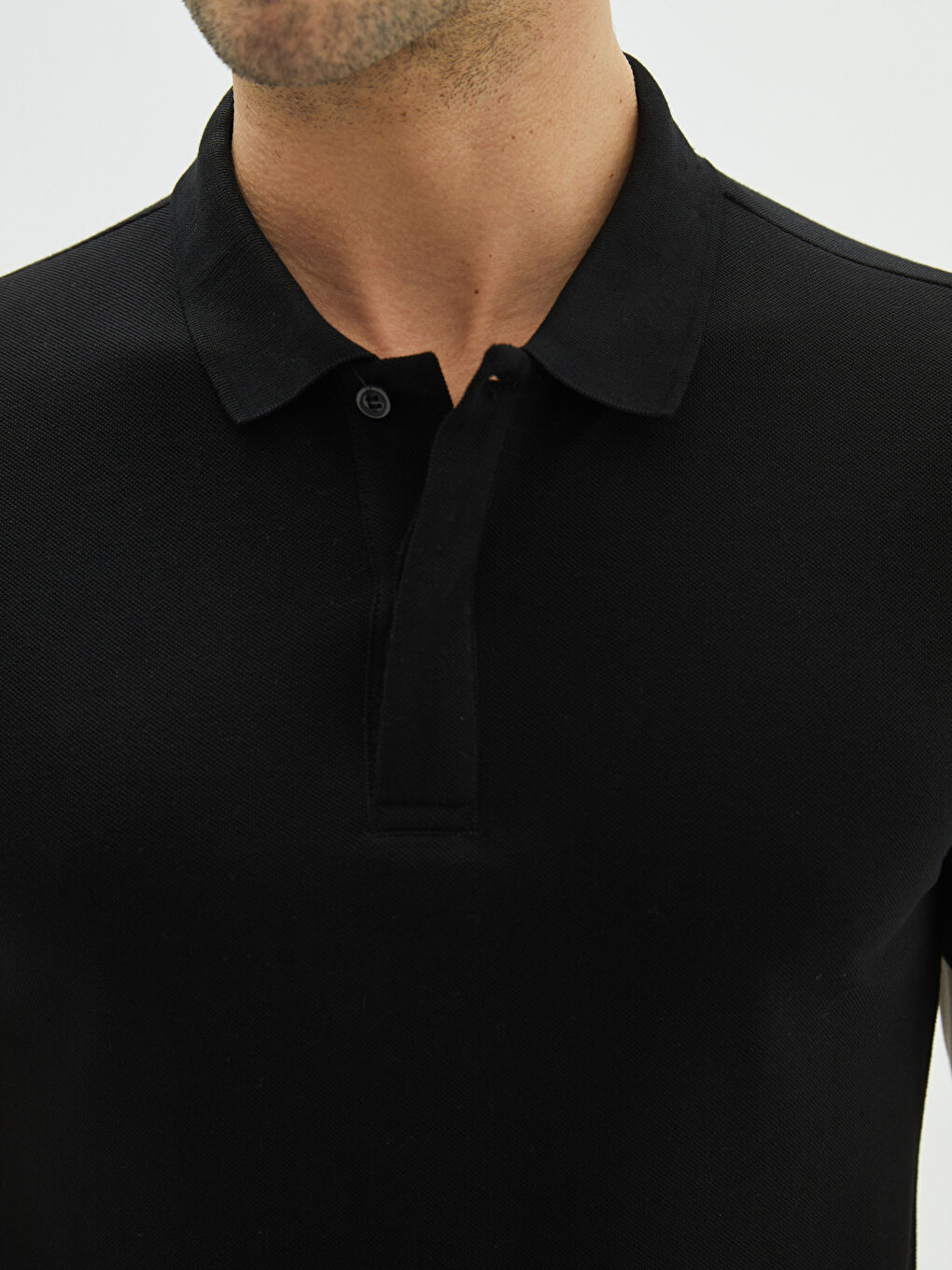 Siyah Polo Yaka Kısa Kollu Pike Erkek Tişört-3