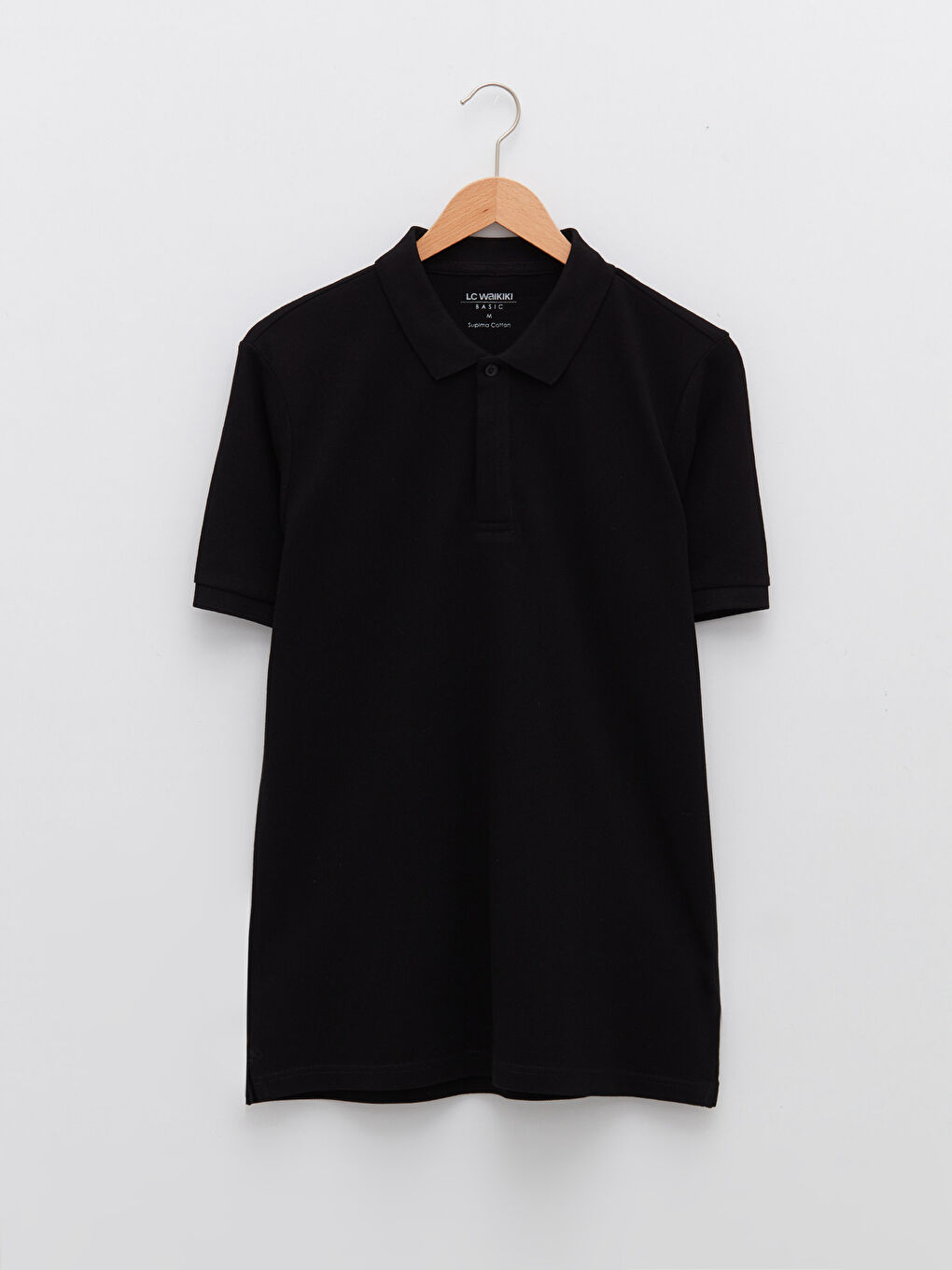 Siyah Polo Yaka Kısa Kollu Pike Erkek Tişört-5