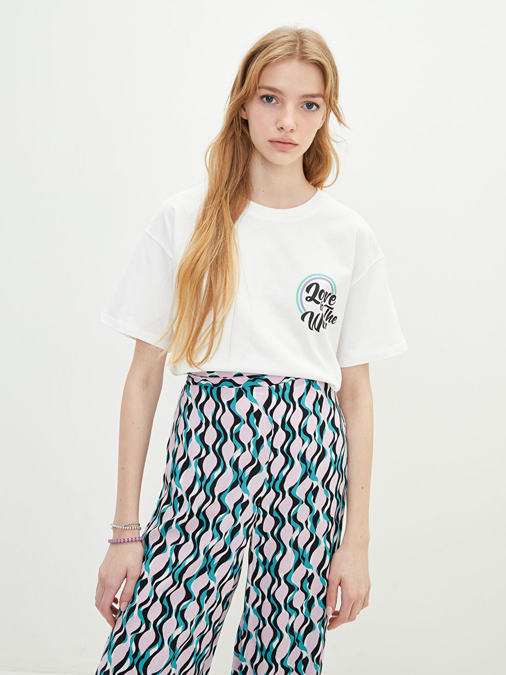 Crew Neck Printed Short Sleeve Cotton Women's T-shirt-1