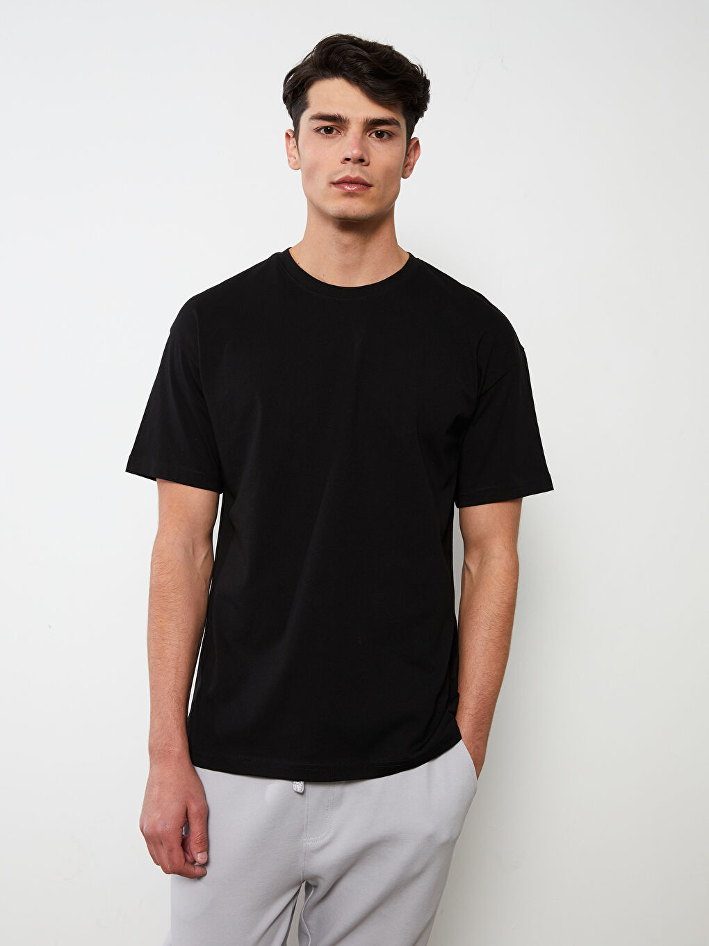 T-shirt Oversize à Col Rond et Manches Courtes en Jersey pour Hommes-1