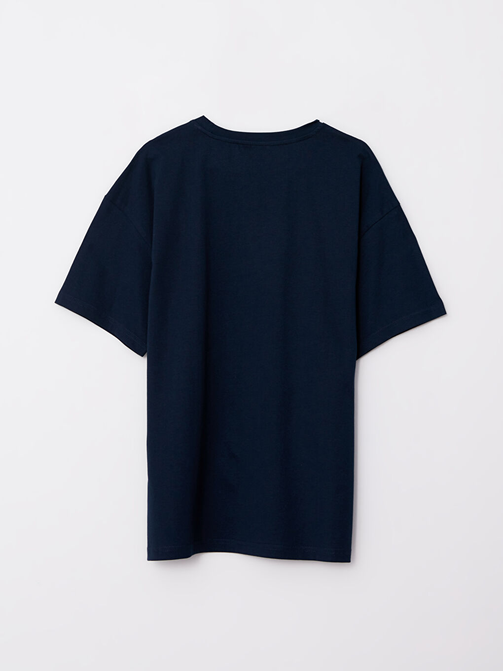 Lacivert Oversize Bisiklet Yaka Kısa Kollu Penye Erkek Tişört-6