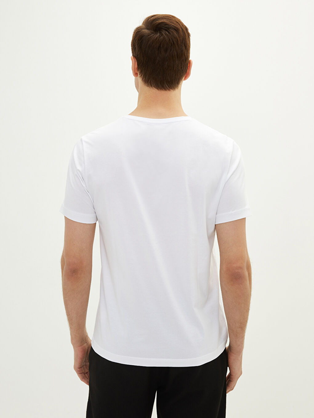 Beyaz Bisiklet Yaka Penye Erkek Tişört-4