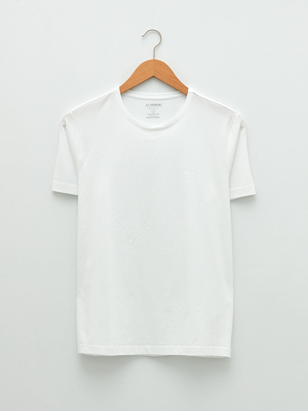 Beyaz Bisiklet Yaka Penye Erkek Tişört-5