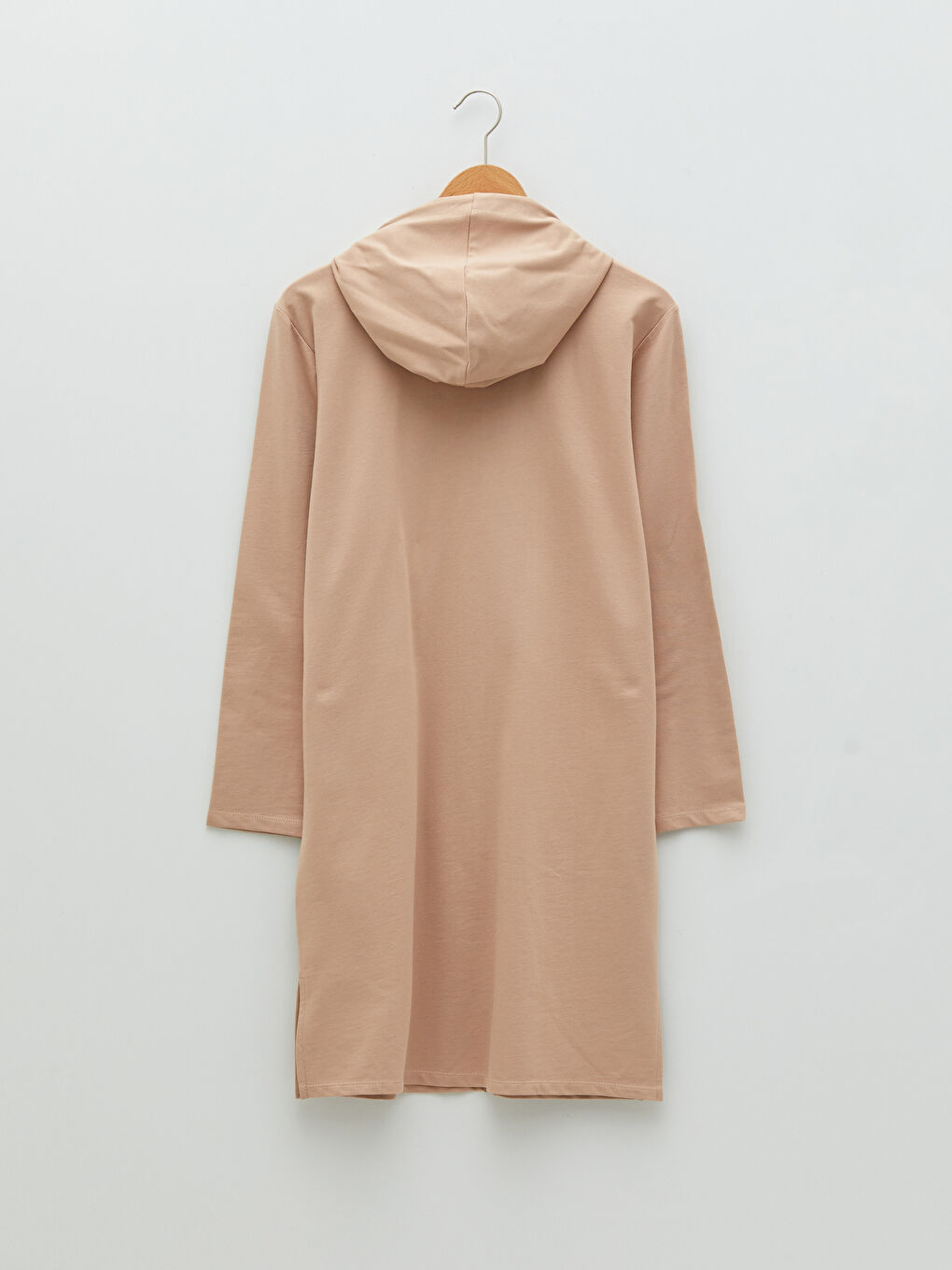 Bej Kapüşonlu Düz Uzun Kollu Kadın Hırka-6