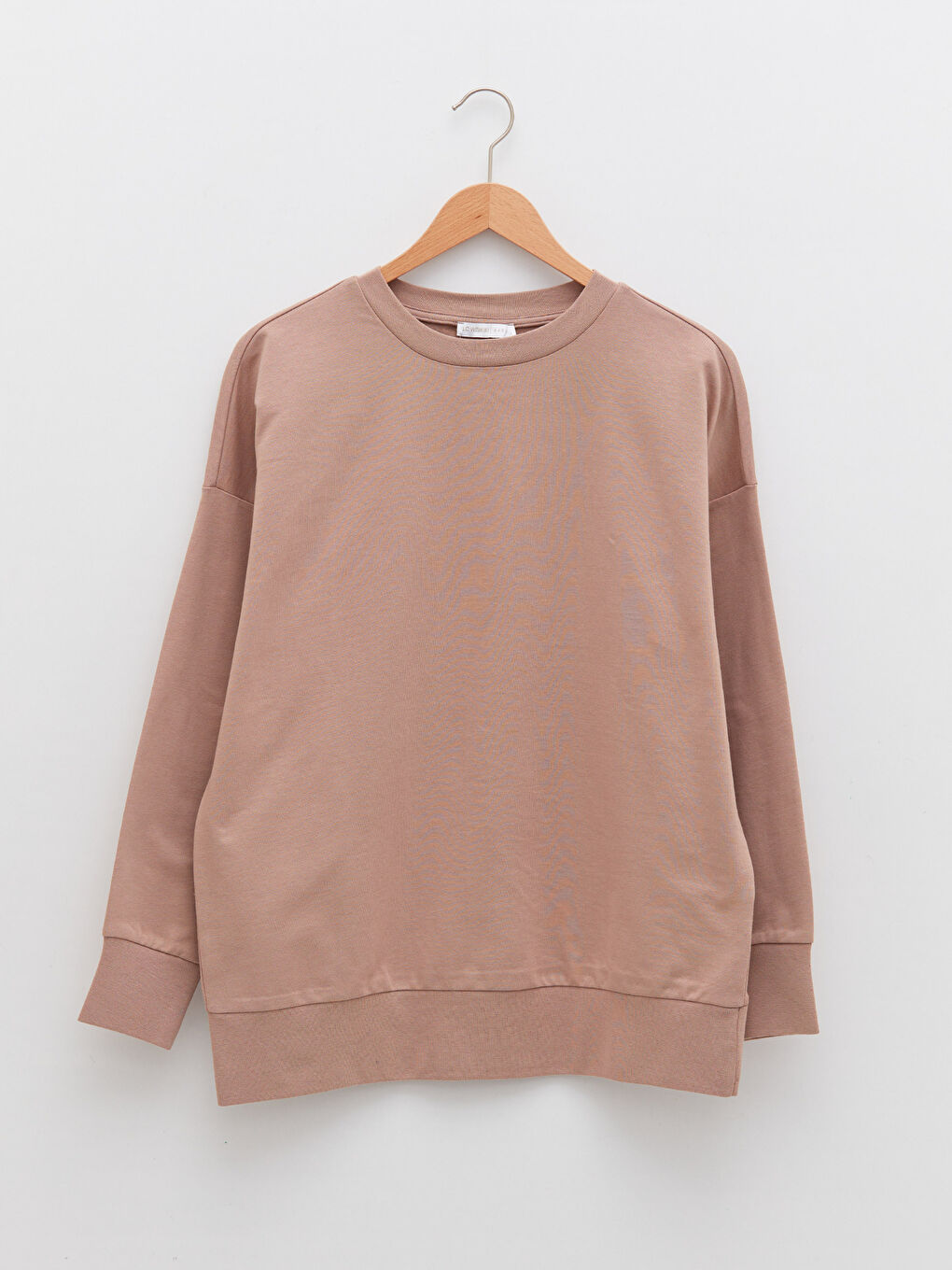 Kahverengi Bisiklet Yaka Düz Uzun Kollu Kadın Sweatshirt-5