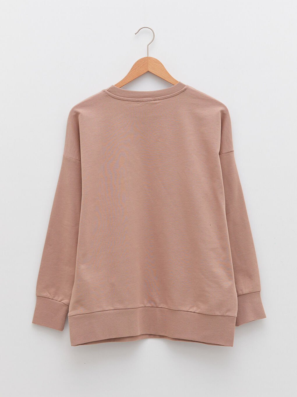 Kahverengi Bisiklet Yaka Düz Uzun Kollu Kadın Sweatshirt-6