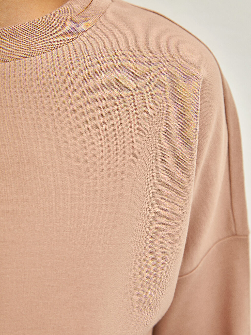 Kahverengi Bisiklet Yaka Düz Uzun Kollu Kadın Sweatshirt-3