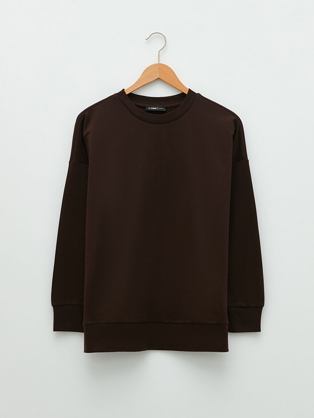 Kahverengi Bisiklet Yaka Düz Uzun Kollu Kadın Sweatshirt-5