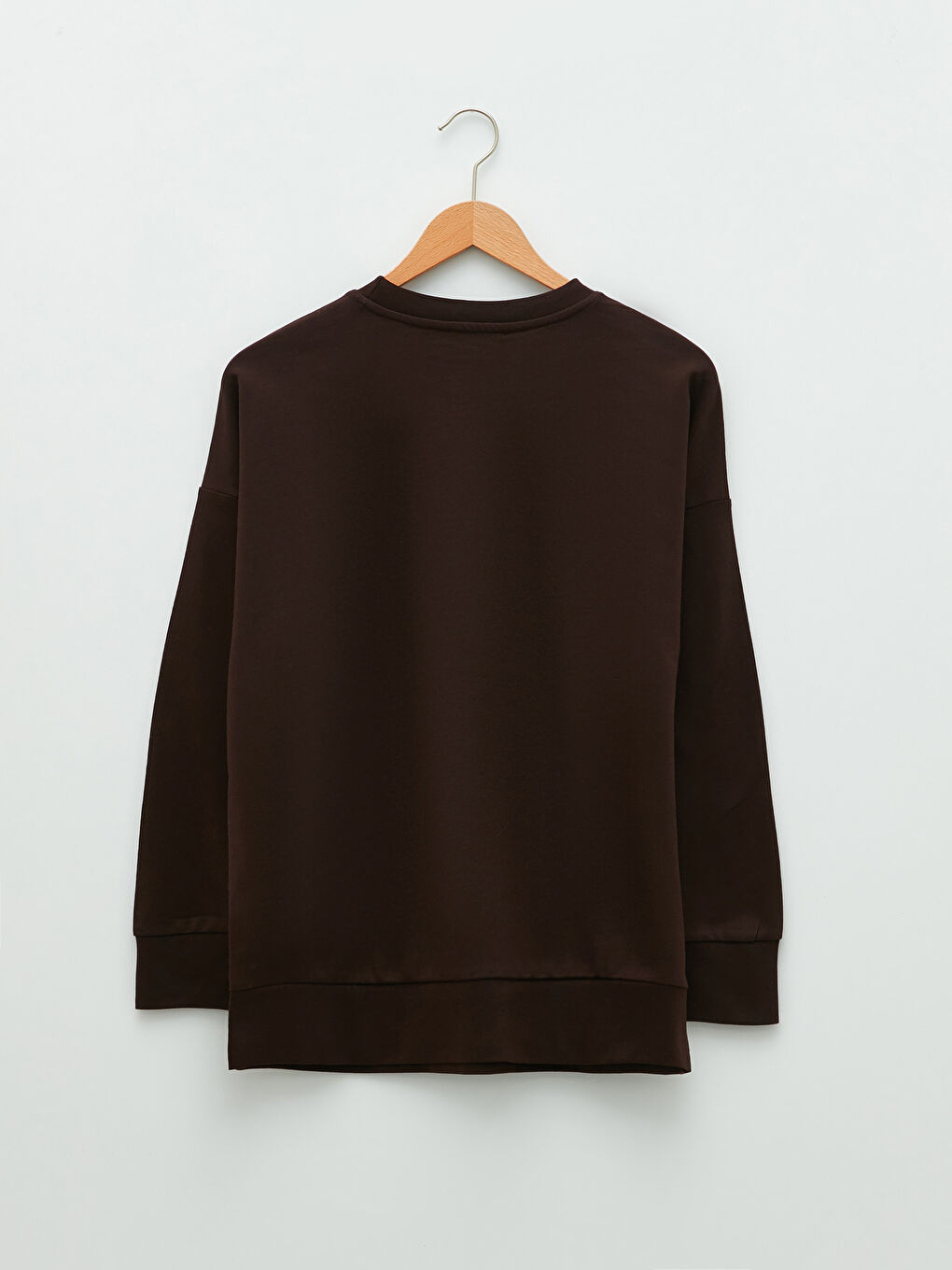 Kahverengi Bisiklet Yaka Düz Uzun Kollu Kadın Sweatshirt-6