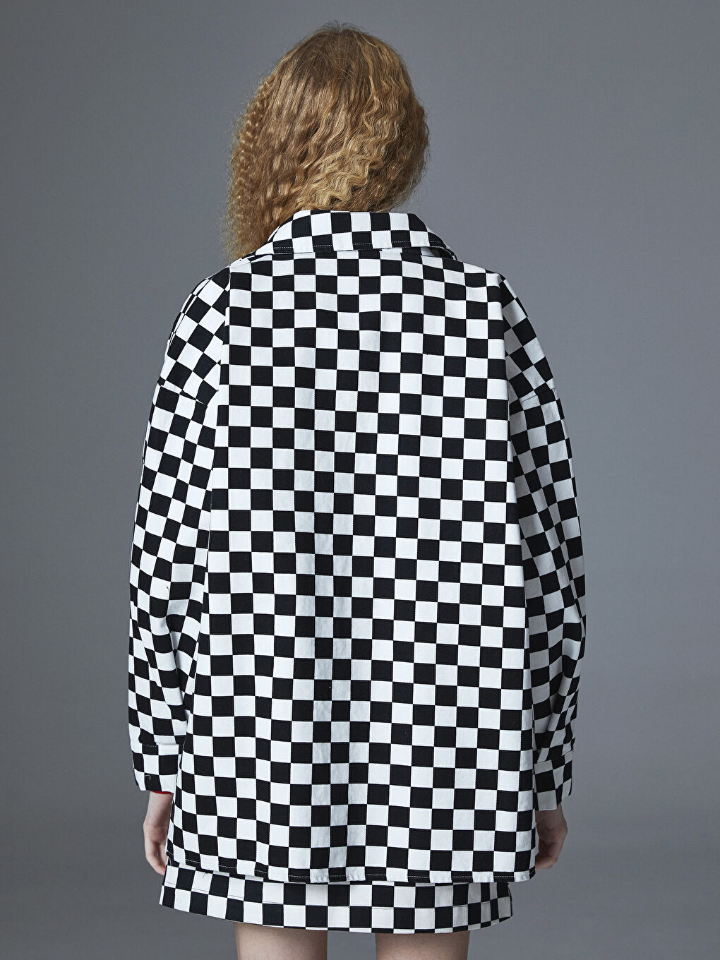 Cămașă pentru Femei cu Închidere Frontală cu Nasturi, Carouri, Mânecă Lungă, Supradimensionată, Țesătură Gabardină-2