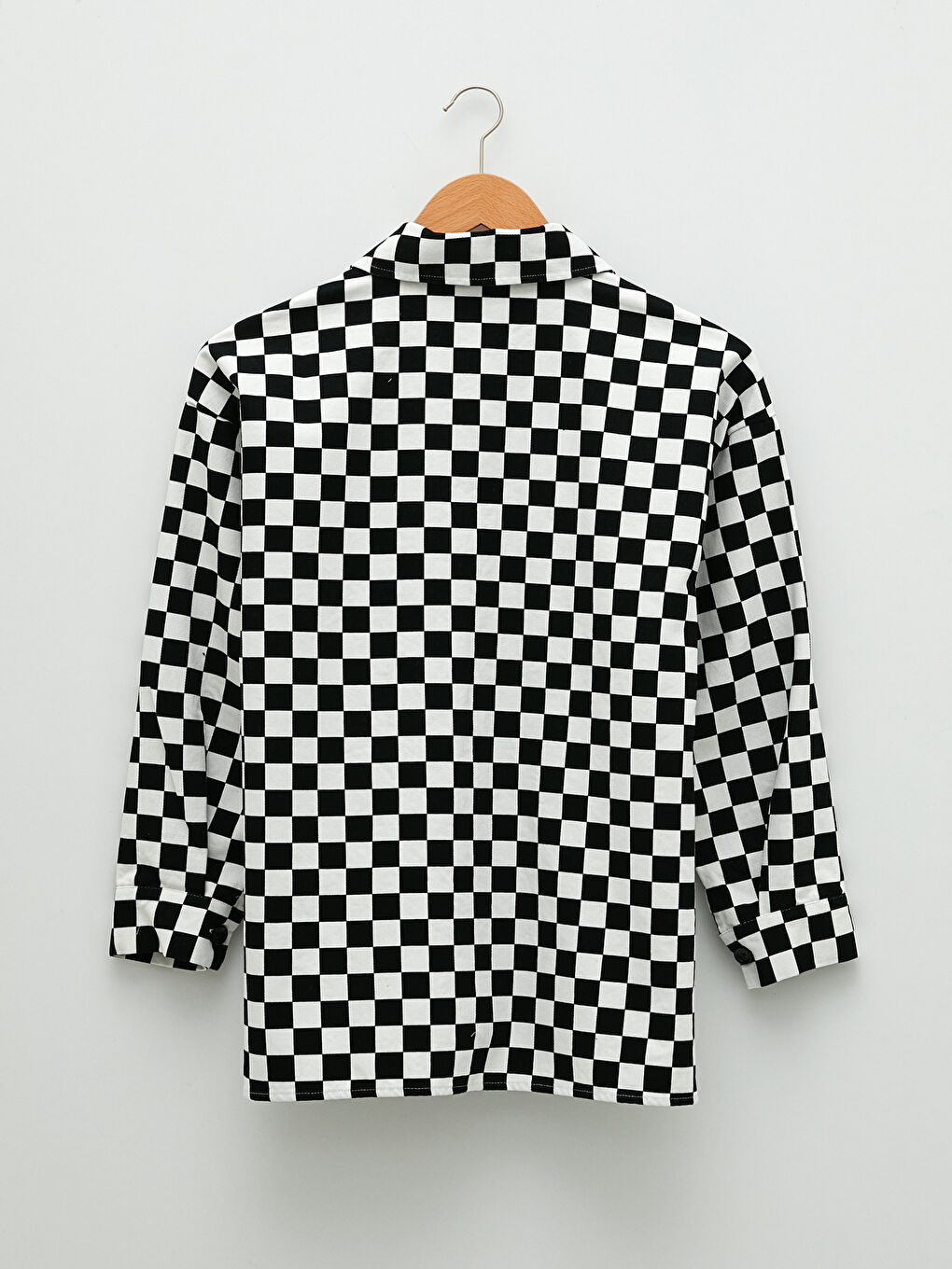 Cămașă pentru Femei cu Închidere Frontală cu Nasturi, Carouri, Mânecă Lungă, Supradimensionată, Țesătură Gabardină-4