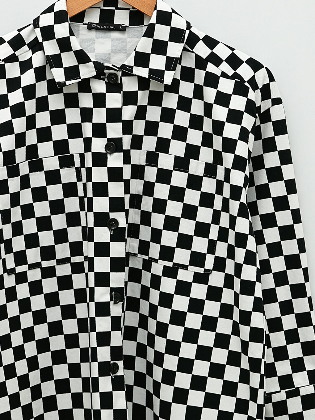 Cămașă pentru Femei cu Închidere Frontală cu Nasturi, Carouri, Mânecă Lungă, Supradimensionată, Țesătură Gabardină-5