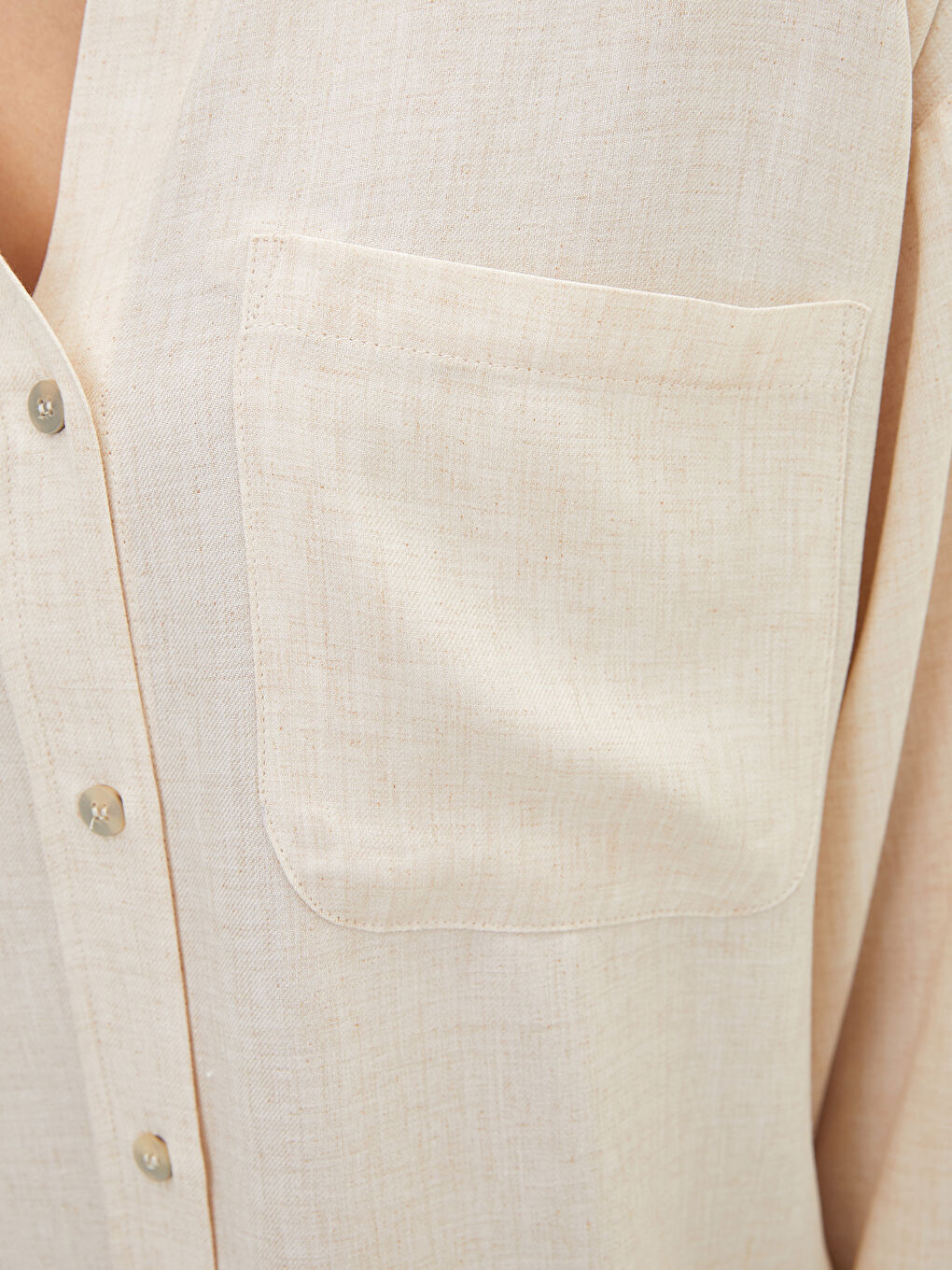 Pembe Önden Düğme Kapamalı Düz Uzun Kollu Viskon Kadın Gömlek-2