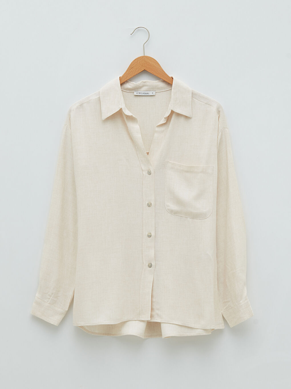 Pembe Önden Düğme Kapamalı Düz Uzun Kollu Viskon Kadın Gömlek-5