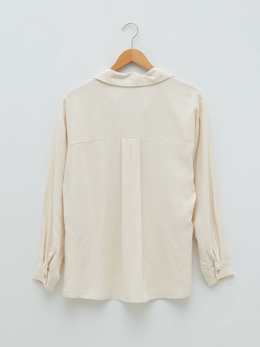 Pembe Önden Düğme Kapamalı Düz Uzun Kollu Viskon Kadın Gömlek-6