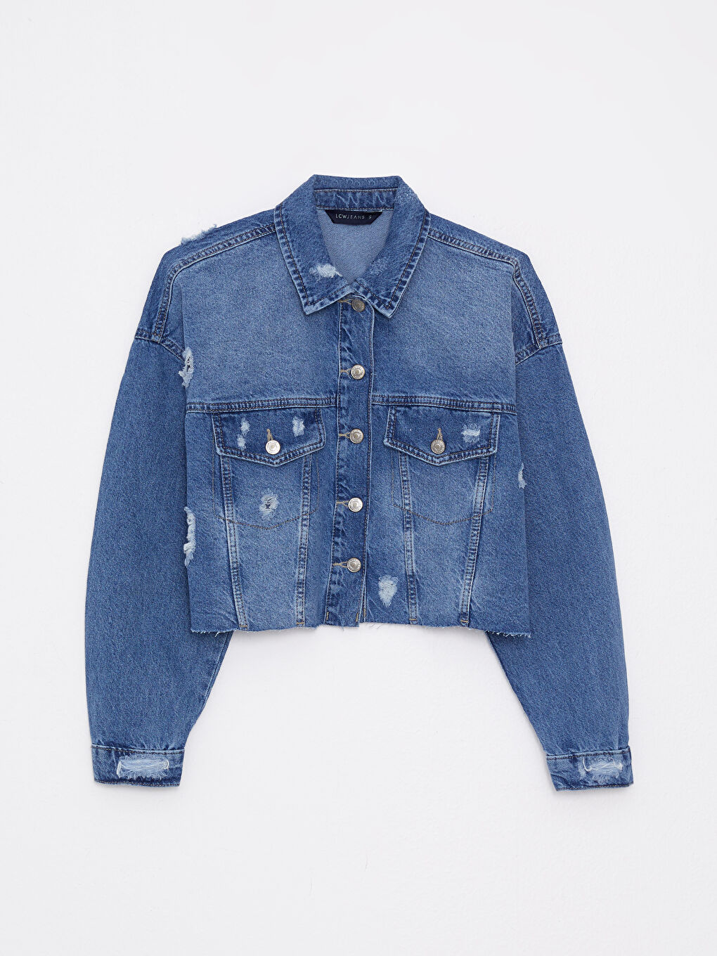 Әйелдерге арналған ұзын жең жағалы қалталы джинс күртеше-5