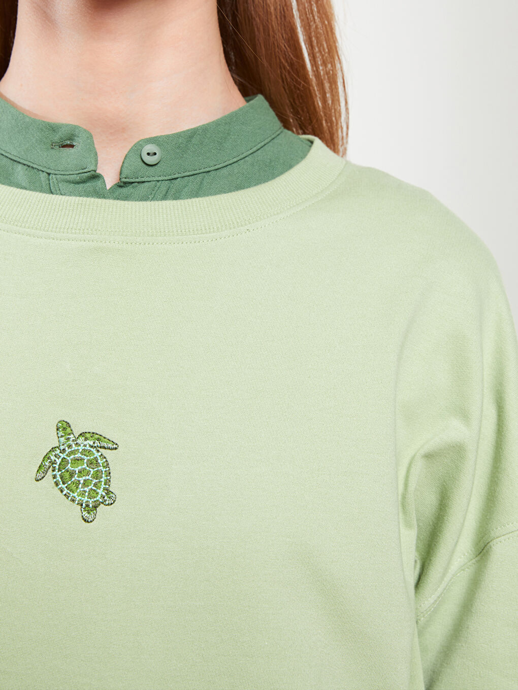 Crew Neck Embroidered Long Sleeve Oversize Cotton Women's Sweatshirt Tunic -S2BB75Z8-RQ2
