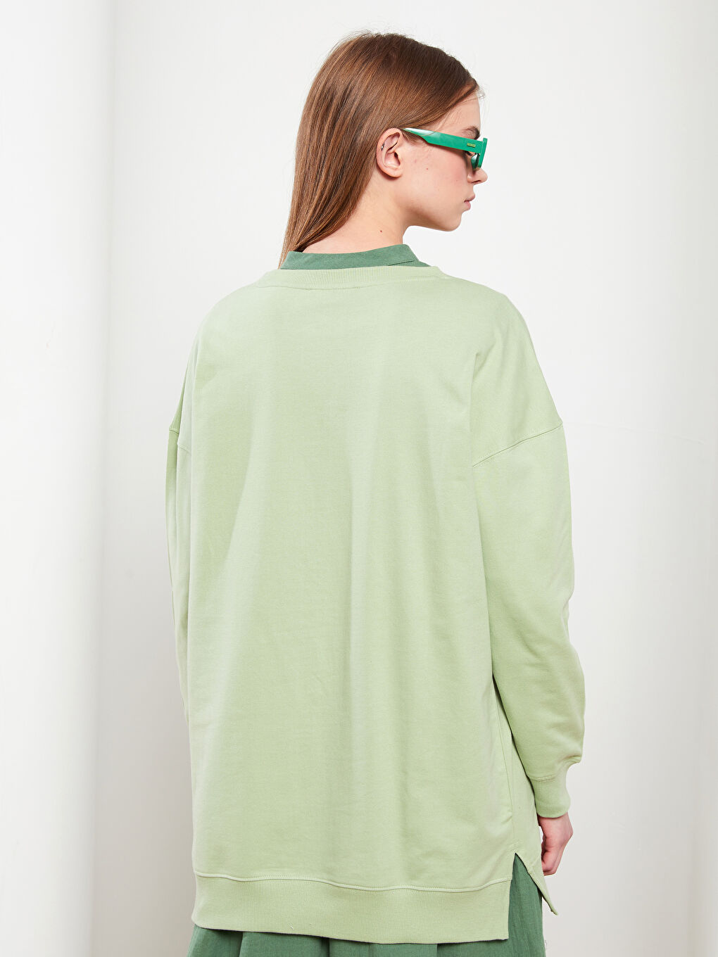 Crew Neck Embroidered Long Sleeve Oversize Cotton Women's Sweatshirt Tunic -S2BB75Z8-RQ2
