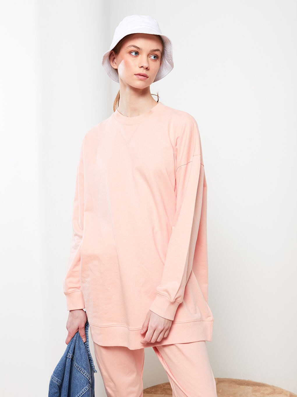 Crew Neck Straight Long Sleeve Cotton Women's Sweatshirt Tunic-1