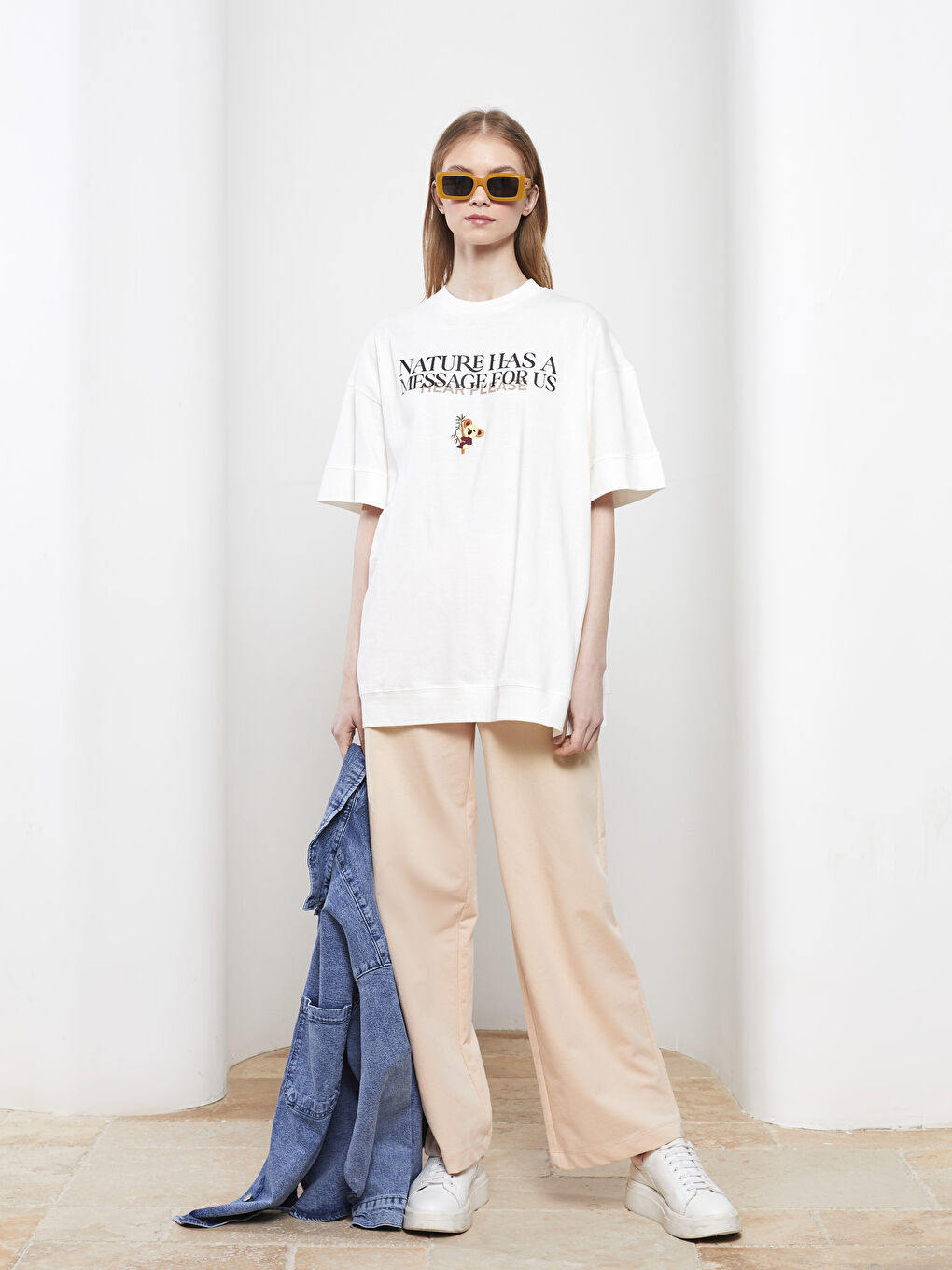 Crew Neck Printed Short Sleeve Cotton Women's Tunic