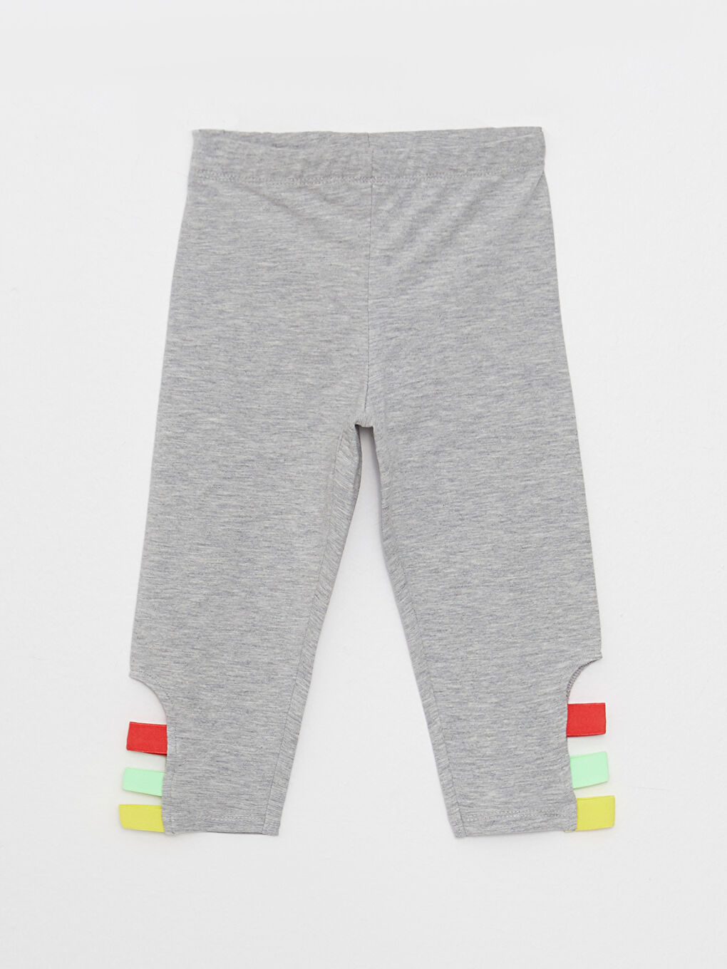 Gri Beli Lastikli Renk Bloklu Pamuklu Kız Çocuk Tayt