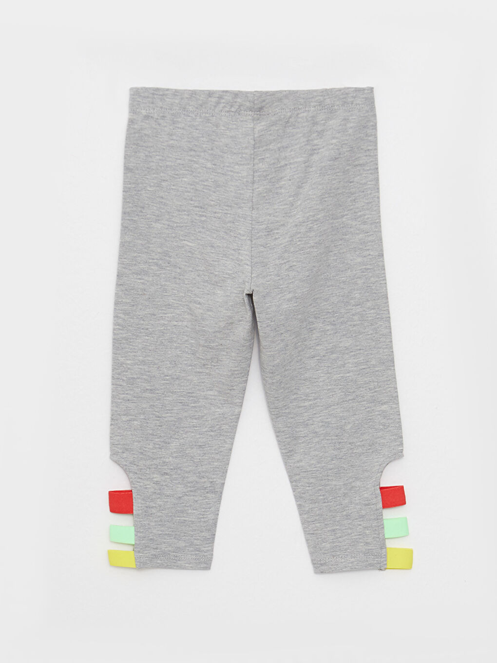 Gri Beli Lastikli Renk Bloklu Pamuklu Kız Çocuk Tayt-1