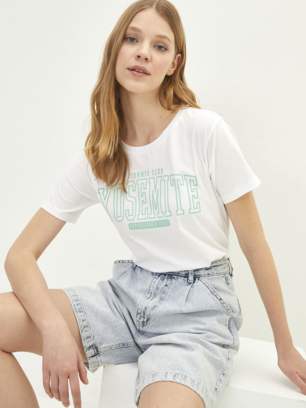 T-shirt en Coton à Manches Courtes avec Imprimé Lettre et Col Rond pour Femmes