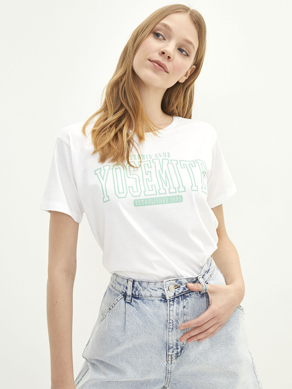 T-shirt en Coton à Manches Courtes avec Imprimé Lettre et Col Rond pour Femmes-1