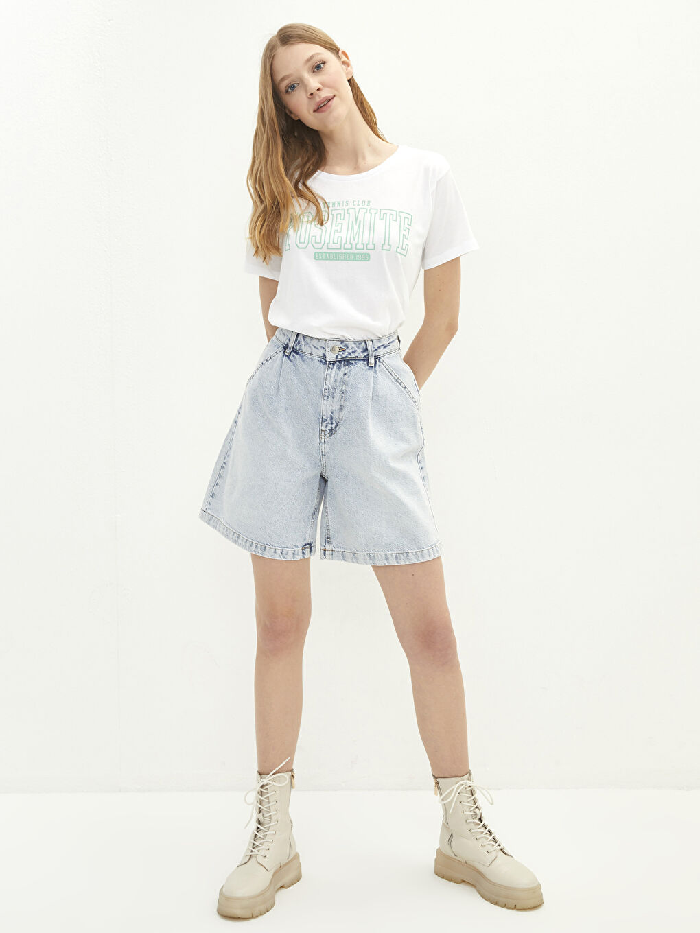 T-shirt en Coton à Manches Courtes avec Imprimé Lettre et Col Rond pour Femmes-2