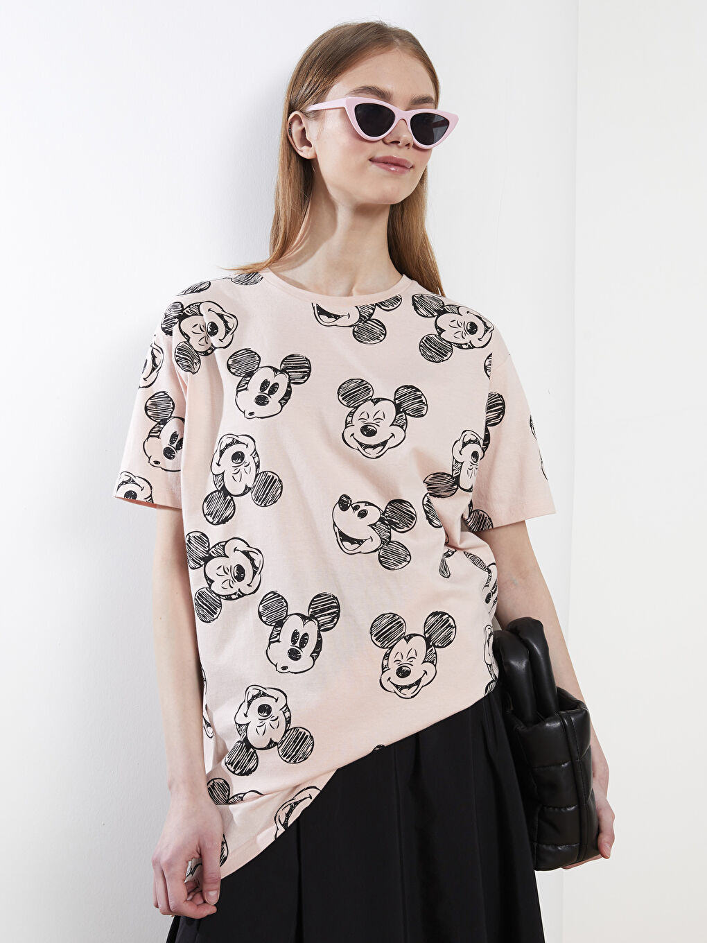 Crew Neck Mickey Mouse Printed Short Sleeve Women's Tunic-1