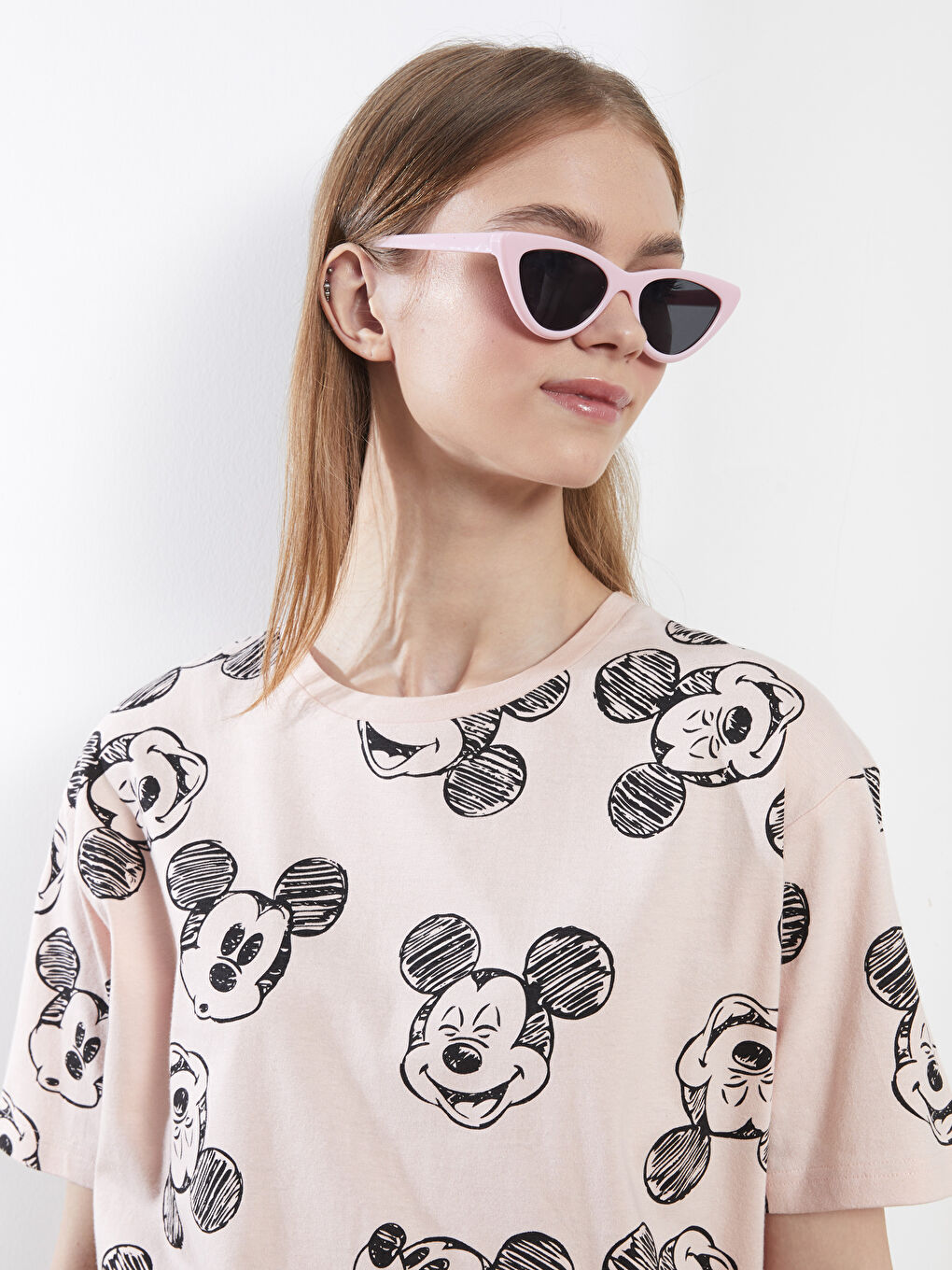 Crew Neck Mickey Mouse Printed Short Sleeve Women's Tunic-2