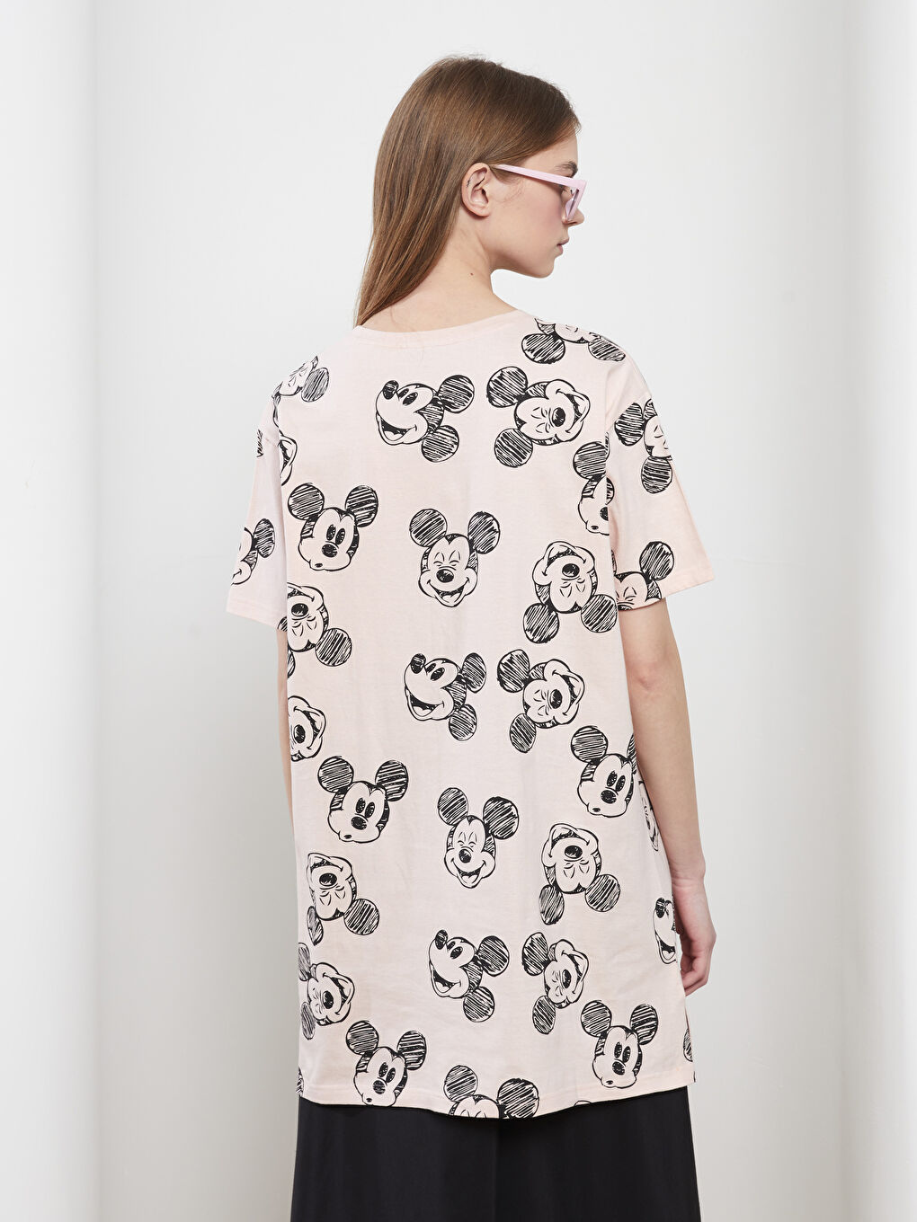 Crew Neck Mickey Mouse Printed Short Sleeve Women's Tunic-3