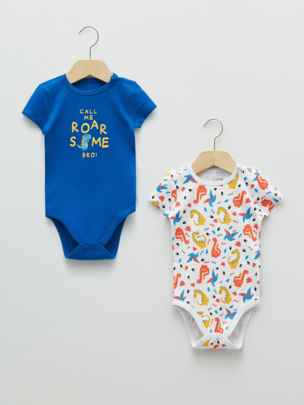 Crew Neck Short Sleeve Printed Cotton Baby Boy Snap Button Body 2 Pack