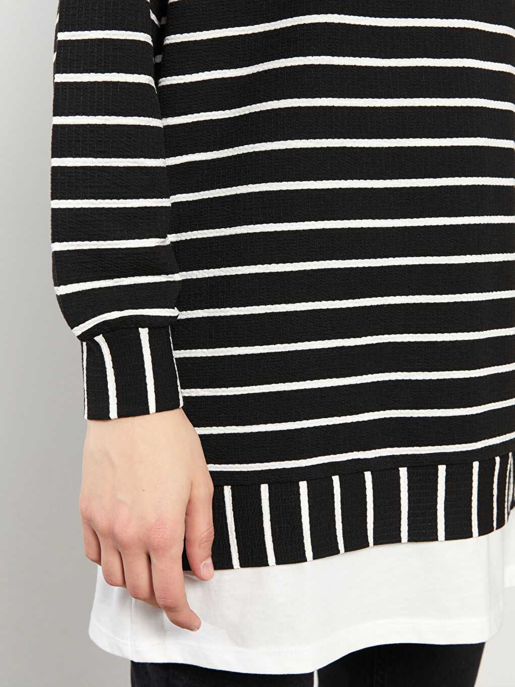 Crew Neck Striped Long Sleeve Women's Tunic-3