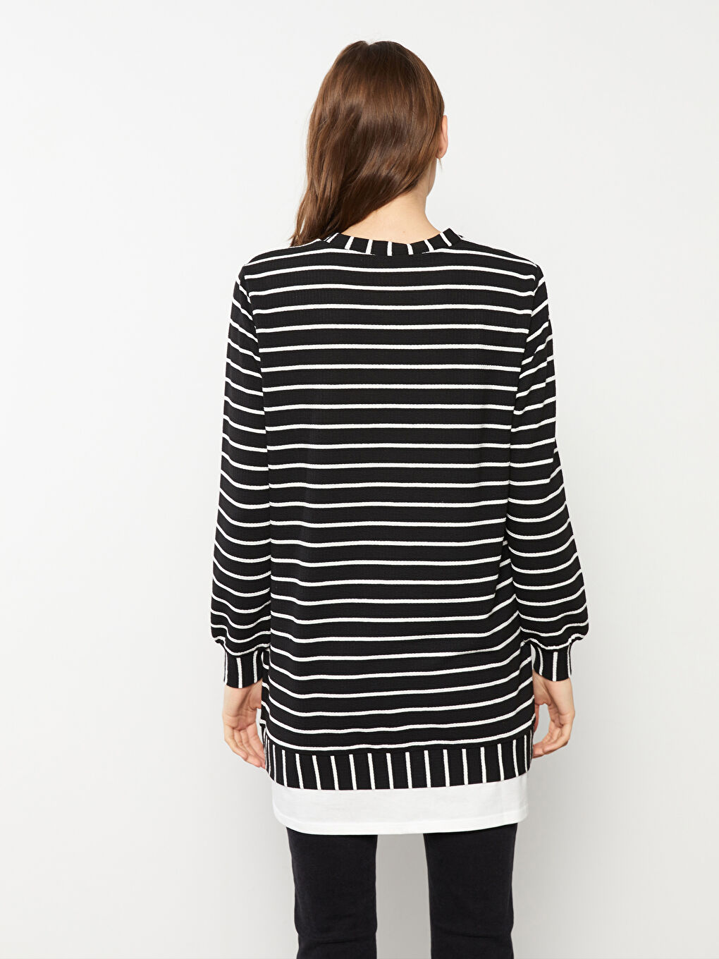 Crew Neck Striped Long Sleeve Women's Tunic-4