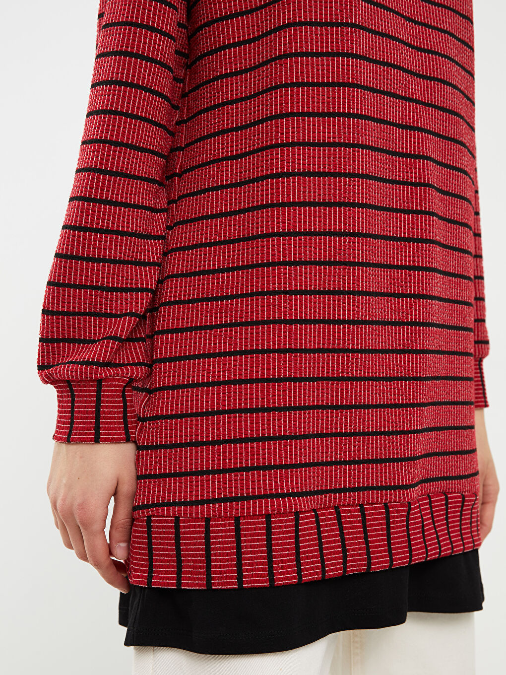 Kırmızı Bisiklet Yaka Çizgili Uzun Kollu Kadın Tunik-3