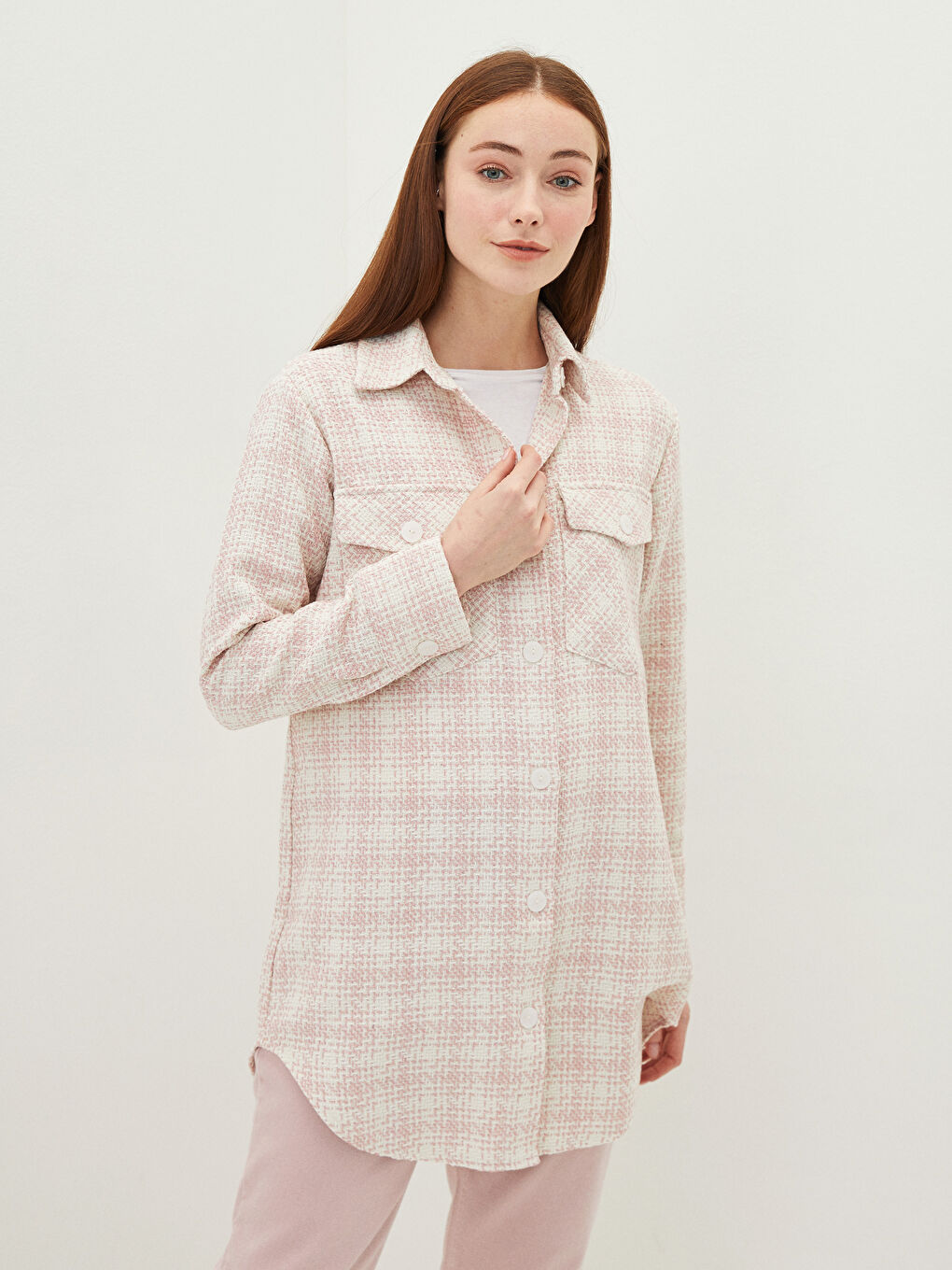 Tunică Cămașă Supradimensionată cu Mânecă Lungă în Carouri pentru Femei