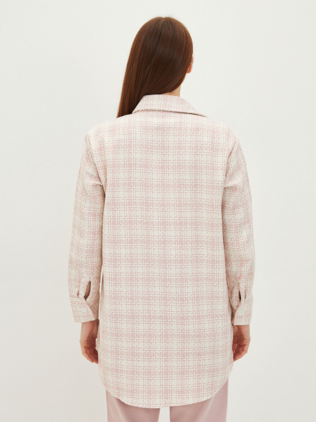 Tunică Cămașă Supradimensionată cu Mânecă Lungă în Carouri pentru Femei-3