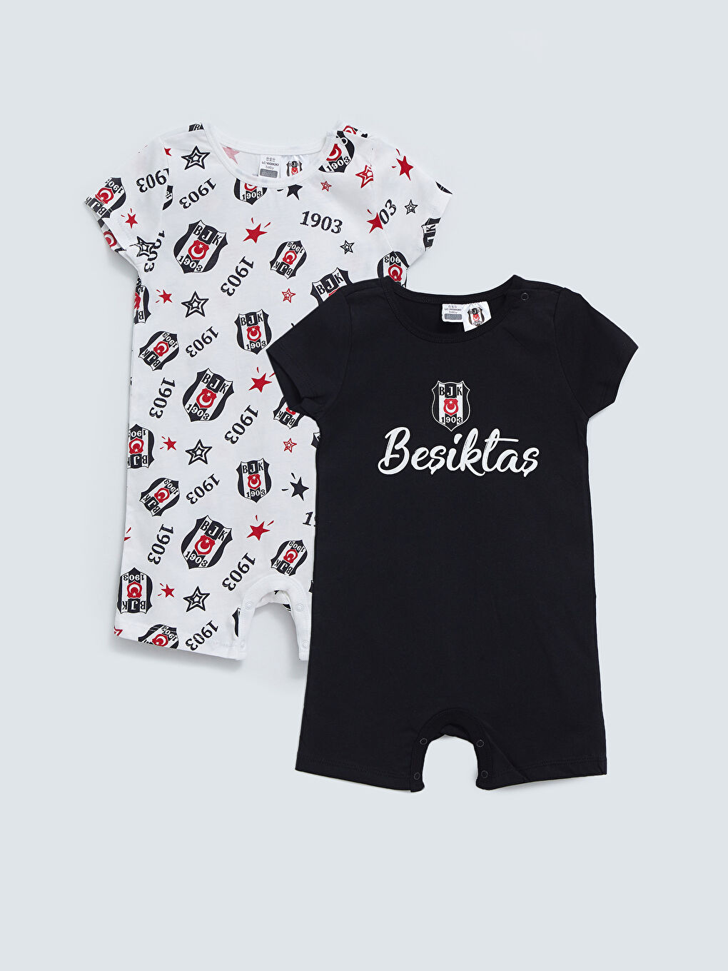 Siyah Bisiklet Yaka Kısa Kollu Beşiktaş Baskılı Erkek Bebek Taraftar Tulum 2'li