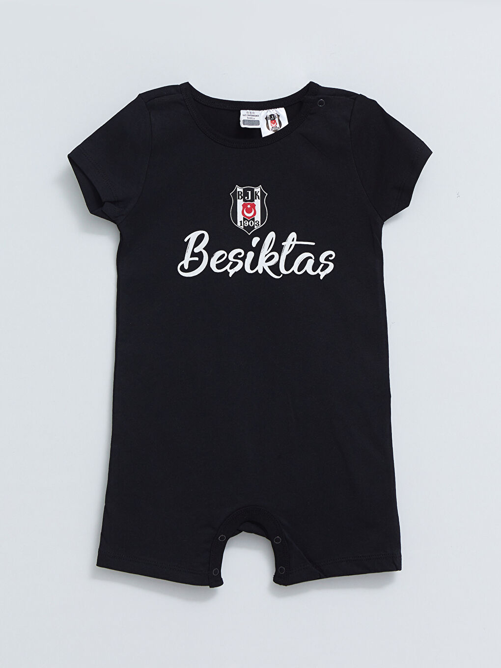 Siyah Bisiklet Yaka Kısa Kollu Beşiktaş Baskılı Erkek Bebek Taraftar Tulum 2'li-1