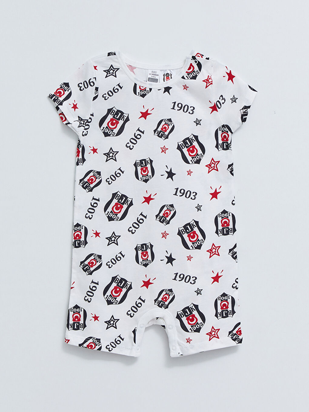 Siyah Bisiklet Yaka Kısa Kollu Beşiktaş Baskılı Erkek Bebek Taraftar Tulum 2'li-3