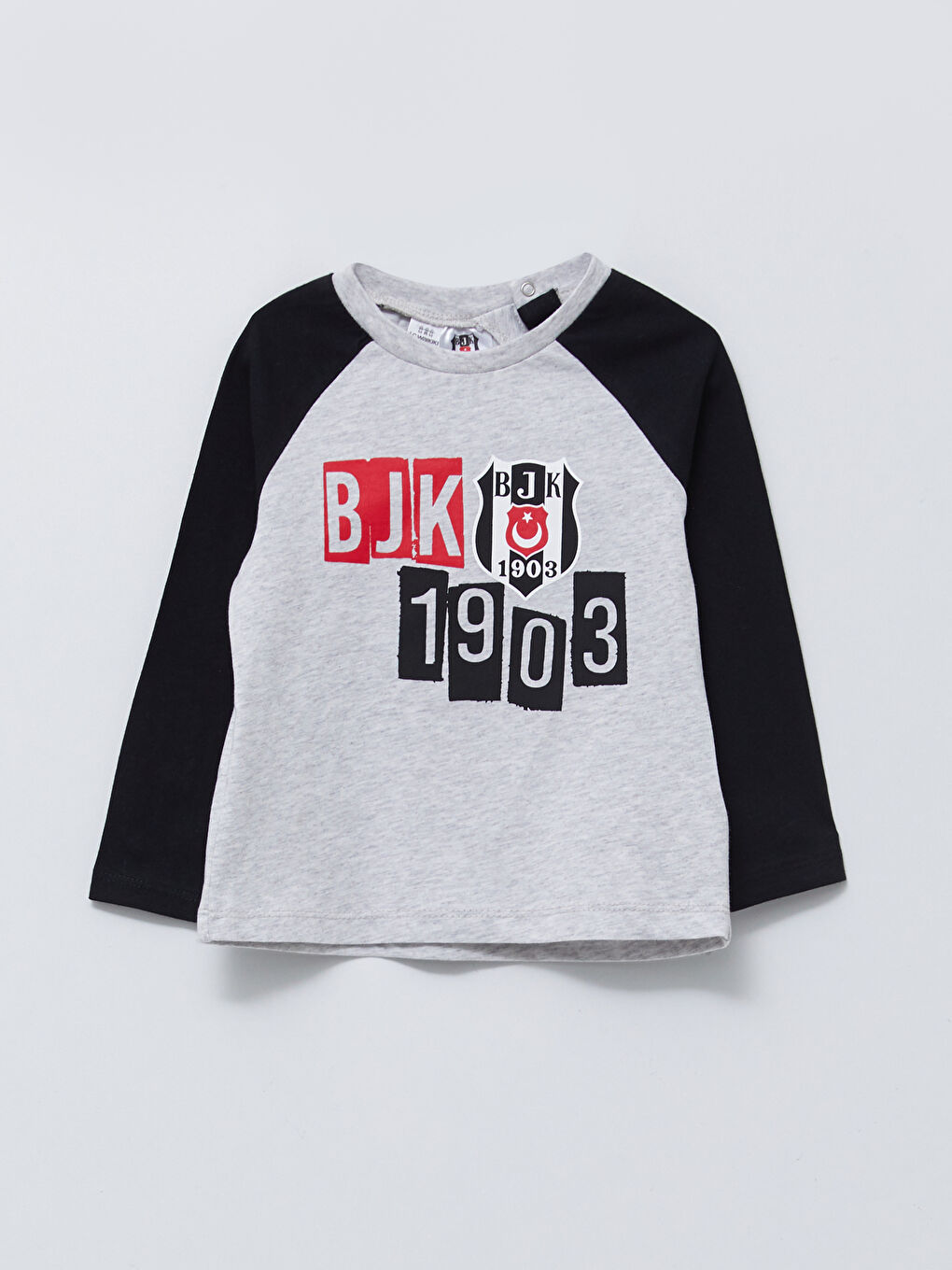 Beyaz Bisiklet Yaka Uzun Kollu Beşiktaş Baskılı Pamuklu Erkek Bebek Taraftar Pijama Takım-1