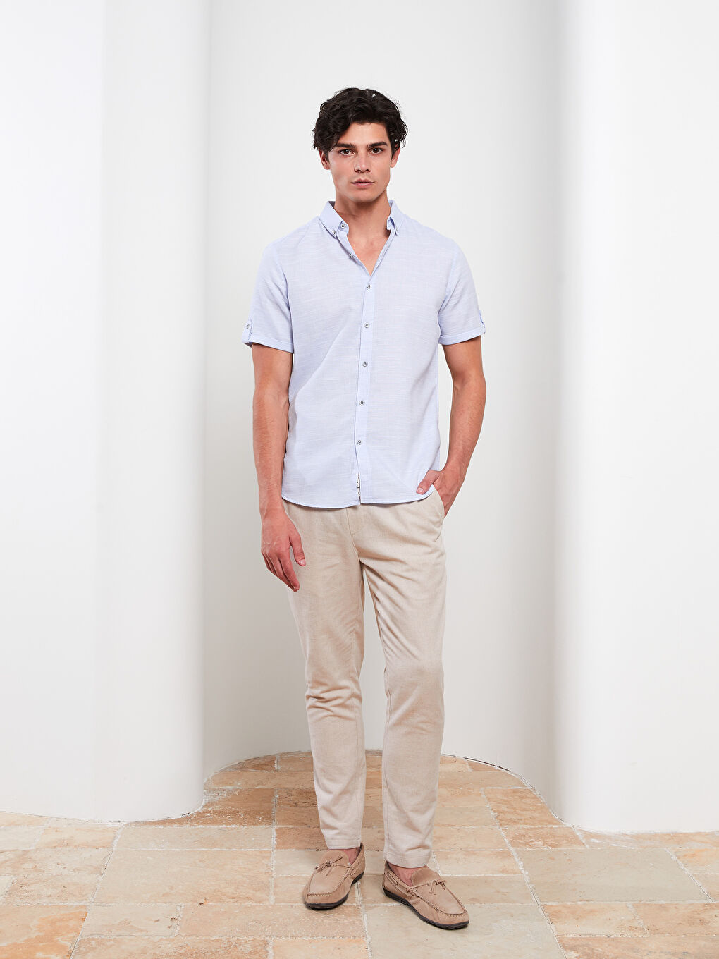 Mavi Slim Fit Kısa Kollu Erkek Gömlek