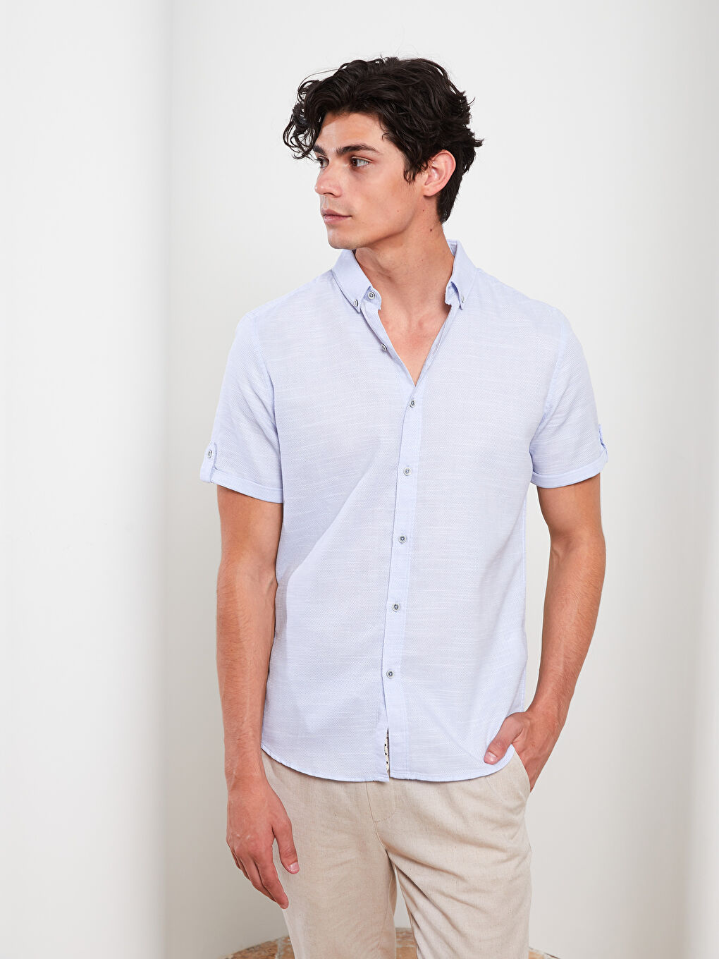 Mavi Slim Fit Kısa Kollu Erkek Gömlek-1