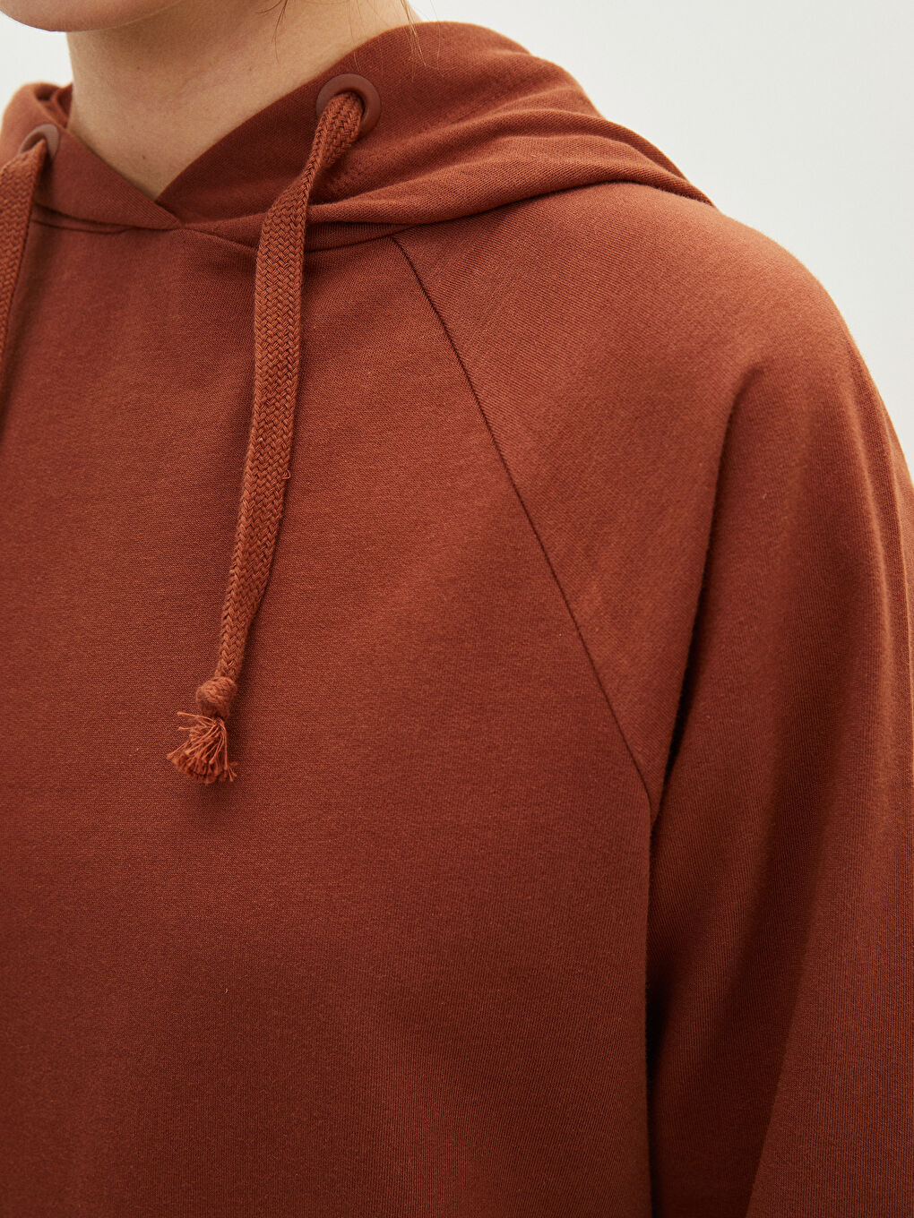 تونيك سويتشيرت واسع كم طويل سادة بكابوش للسيدات-5