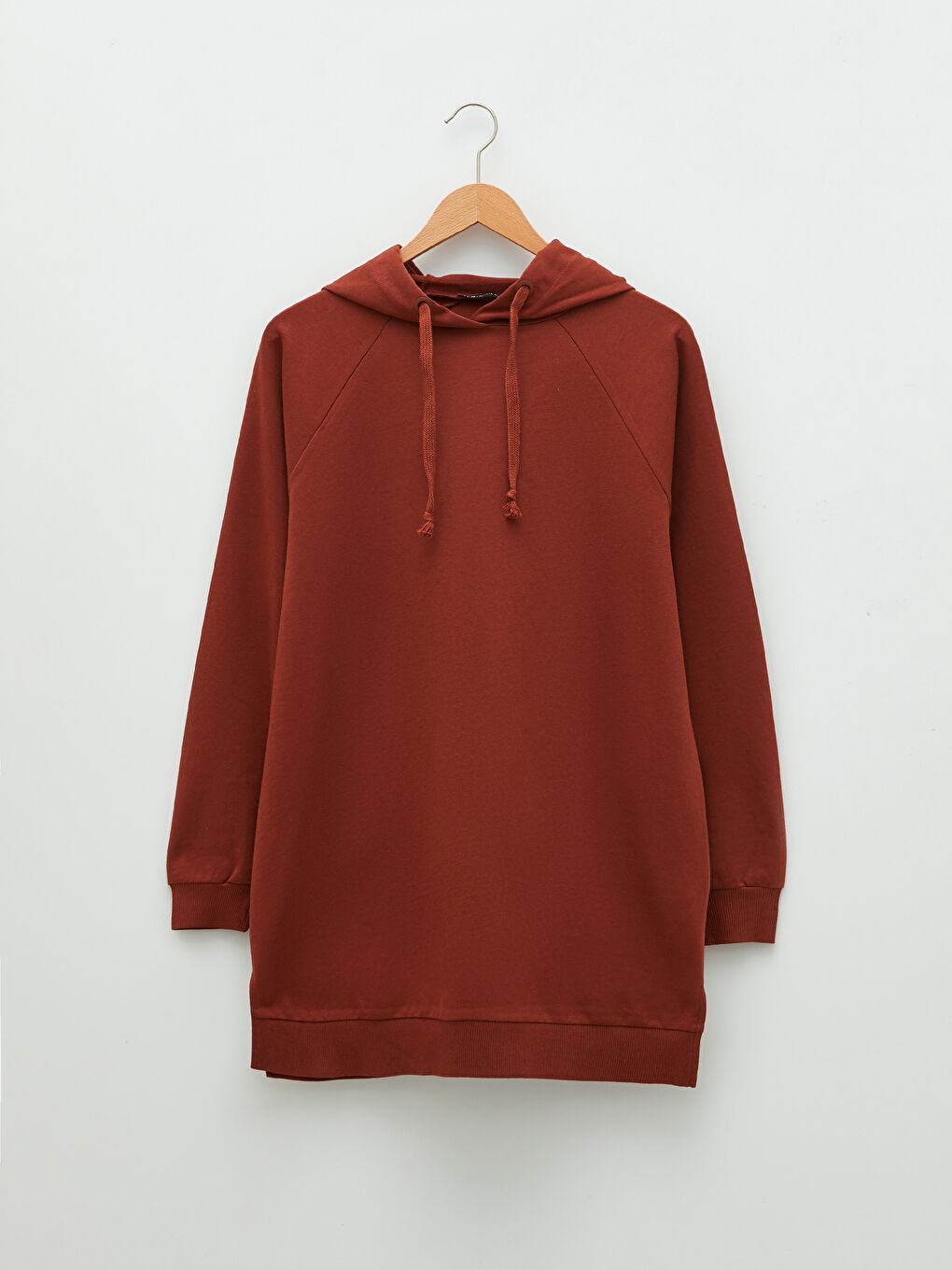 تونيك سويتشيرت واسع كم طويل سادة بكابوش للسيدات-7