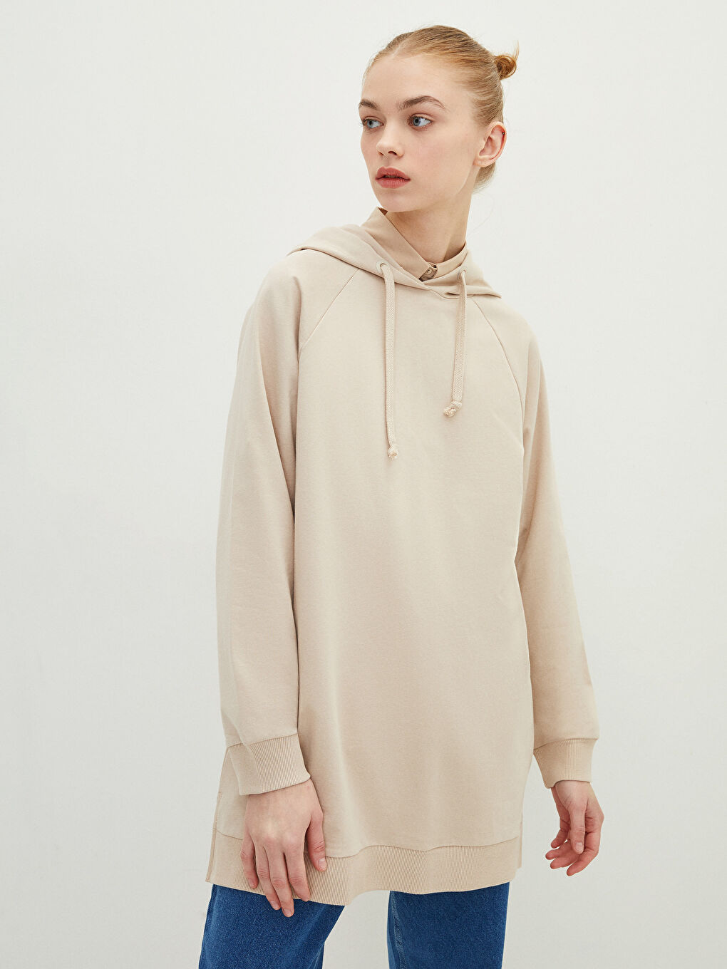 LCW Modest Hooded Plain Long Sleeve Oversize Women's Sweatshirt Tunic -S2BC66Z8-RZ9