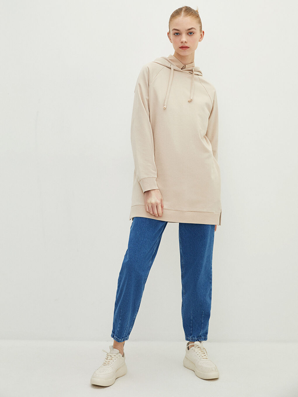 LCW Modest Hooded Plain Long Sleeve Oversize Women's Sweatshirt Tunic -S2BC66Z8-RZ9