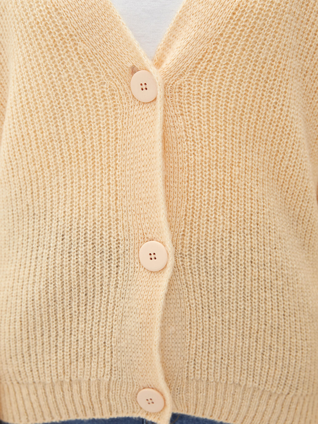 Sarı V Yaka Kadın Triko Hırka-3