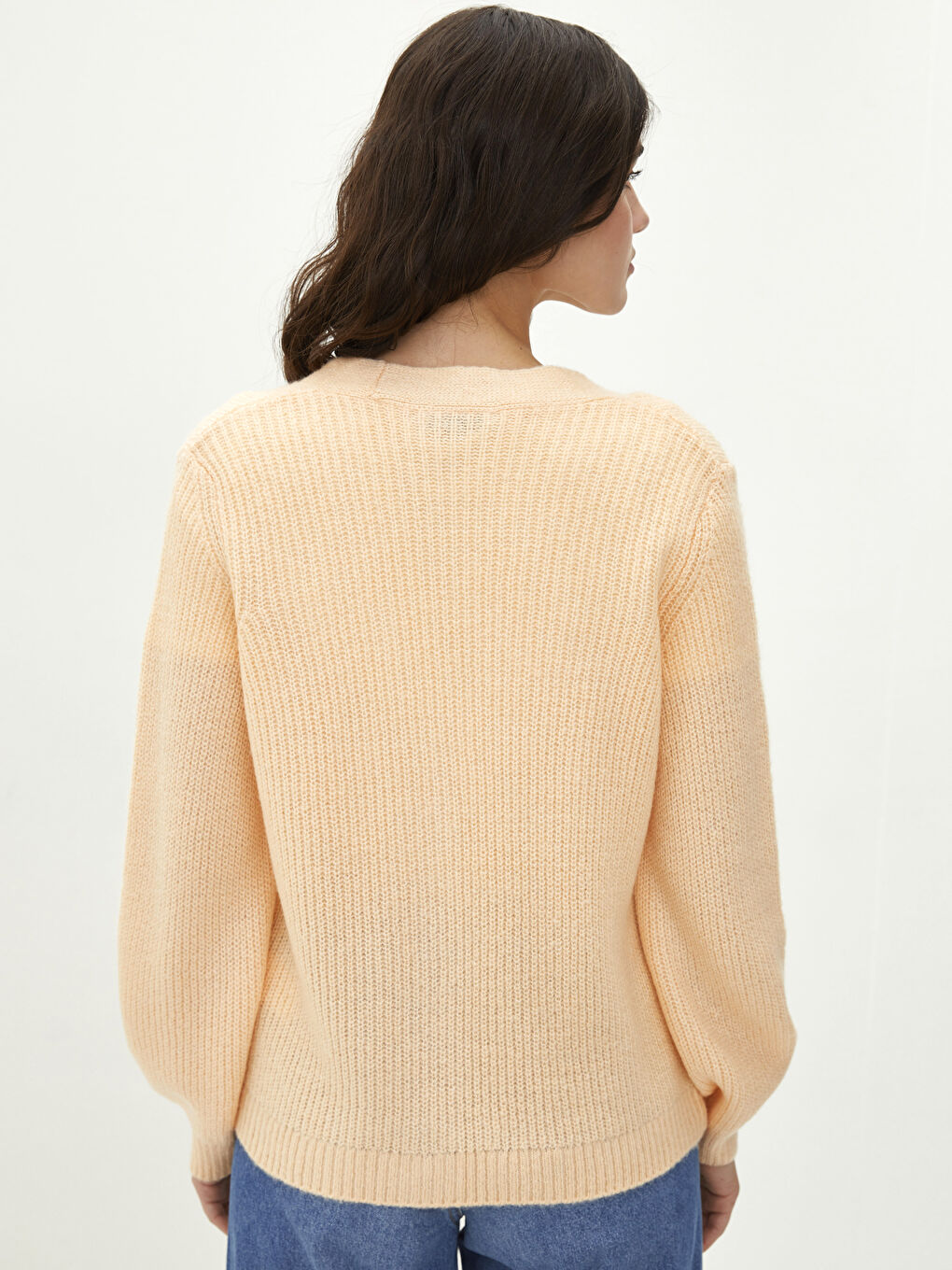 Sarı V Yaka Kadın Triko Hırka-4